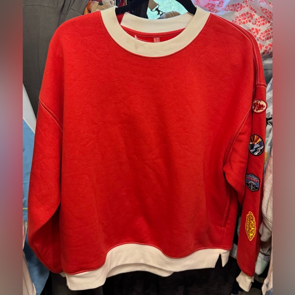 NWOT Free People FP Movement All Star Patch Pullover - red patch combo - XS - Picture 6 of 9